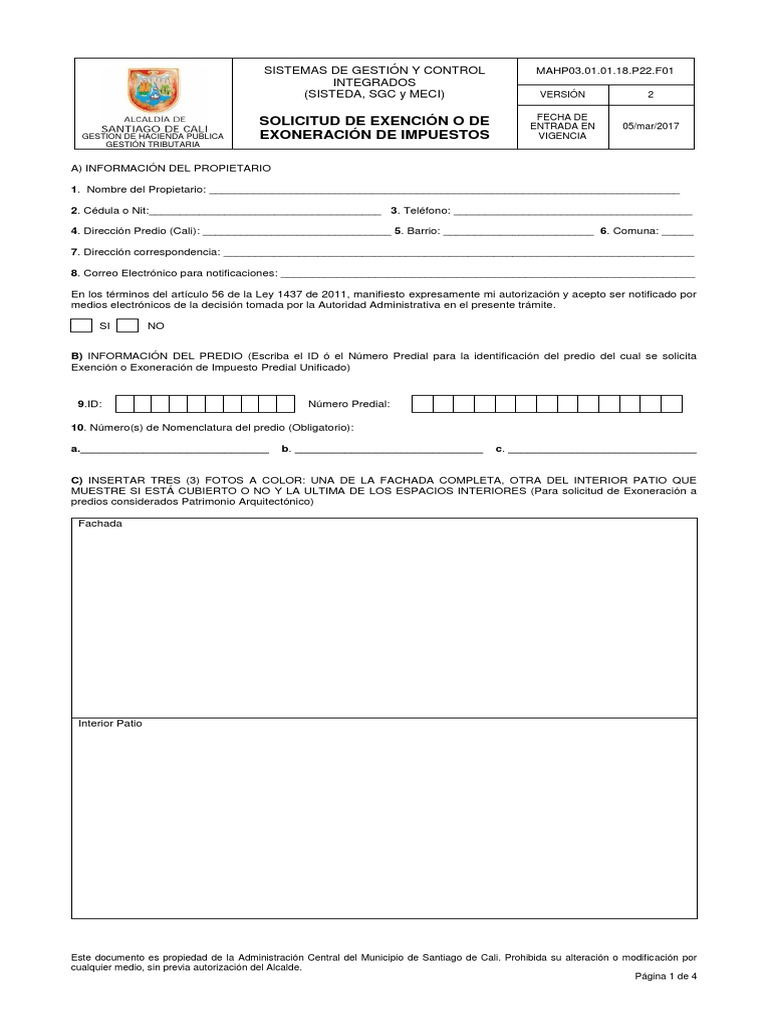Formato Solicitud ExoneracionPDF Editable Gobierno Política