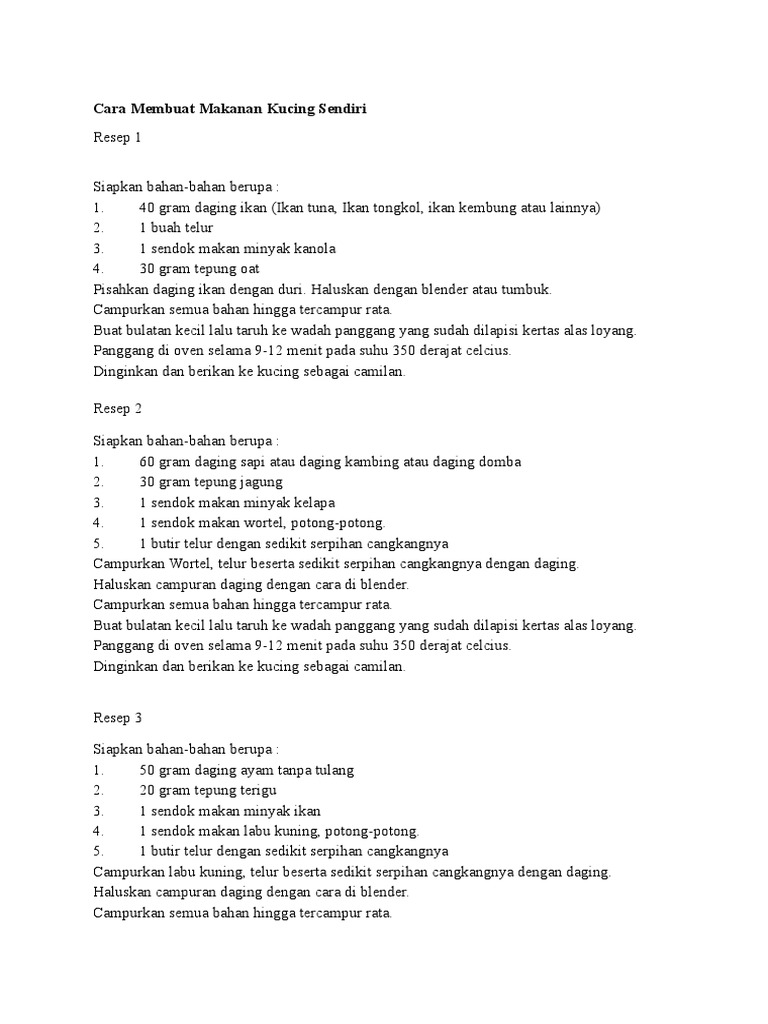 Cara Membuat Makanan Kucing Sendiri Docx