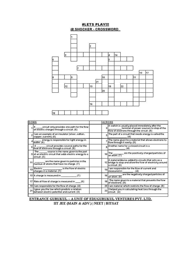  Shocker Crossword Lets Play!!! PDF Electric Charge Electricity