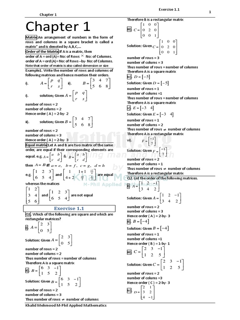 Kpk 9th Maths Ch01 Pdf Matrix Mathematics Algebra