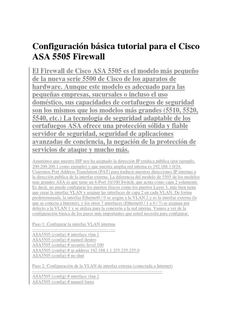 Configuración del Cisco ASA 5505 | PDF | Cortafuegos (informática ...