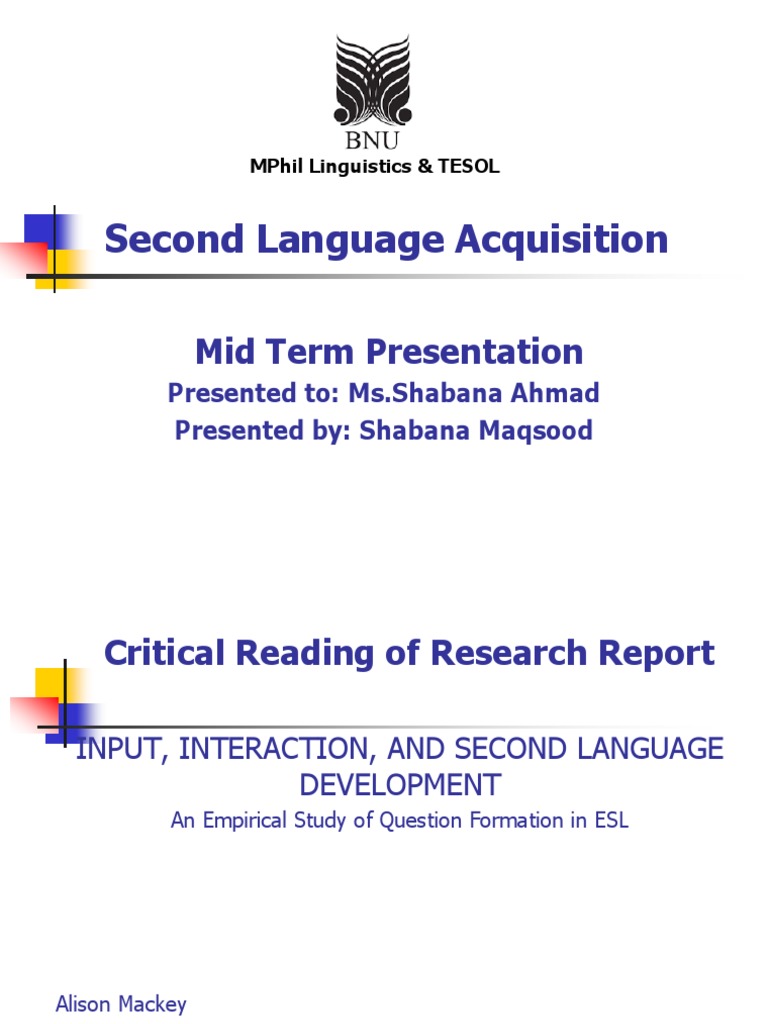 Interaction's Role in SLA Development | PDF | Second Language ...