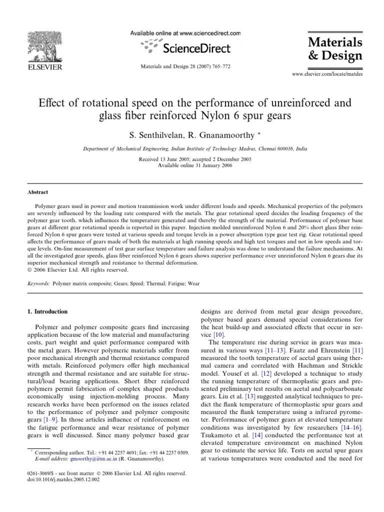 Effect of Speed on Nylon 6 Gears | PDF | Gear | Deformation (Engineering)