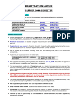 Registration Notice Summer 2019 Semester: List of Courses and Timetable