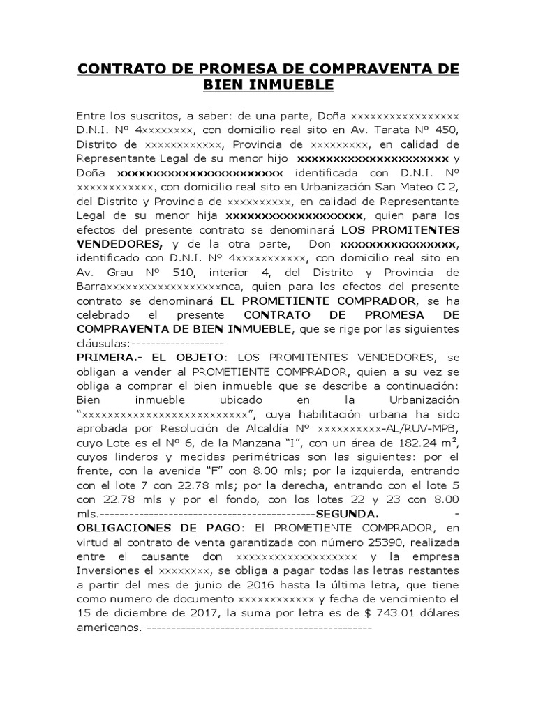 Contrato de Promesa de Compraventa Inmueble | PDF | Gobierno