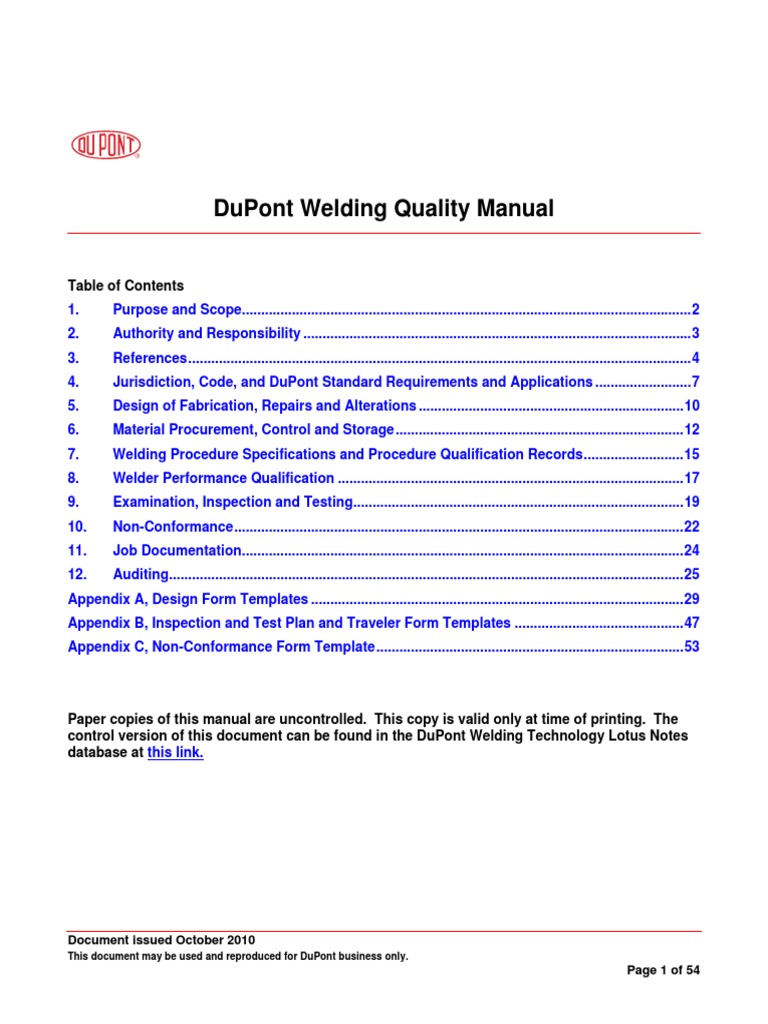 DuPont Welding Quality Manual PDF PDF Pipe (Fluid Conveyance) Welding