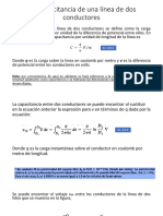 Ecuaciones para calcular la capacitancia y reactancia capacitiva de una línea de dos conductores