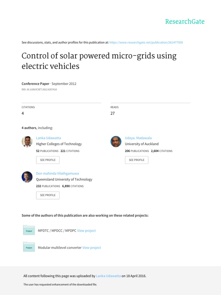 Control of Solar Powered Micro-Grids Using Electric Vehicles | PDF ...