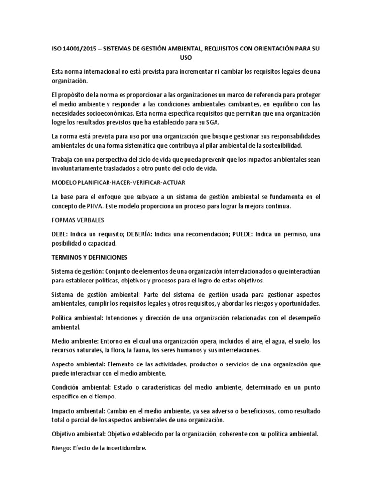 Resumen de la norma ISO 14001:2015 | PDF | Evaluación del ciclo de vida ...
