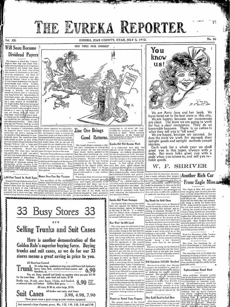 Eureka (Utah) Reporter July - Dec 1912, PDF, Heavy Industry