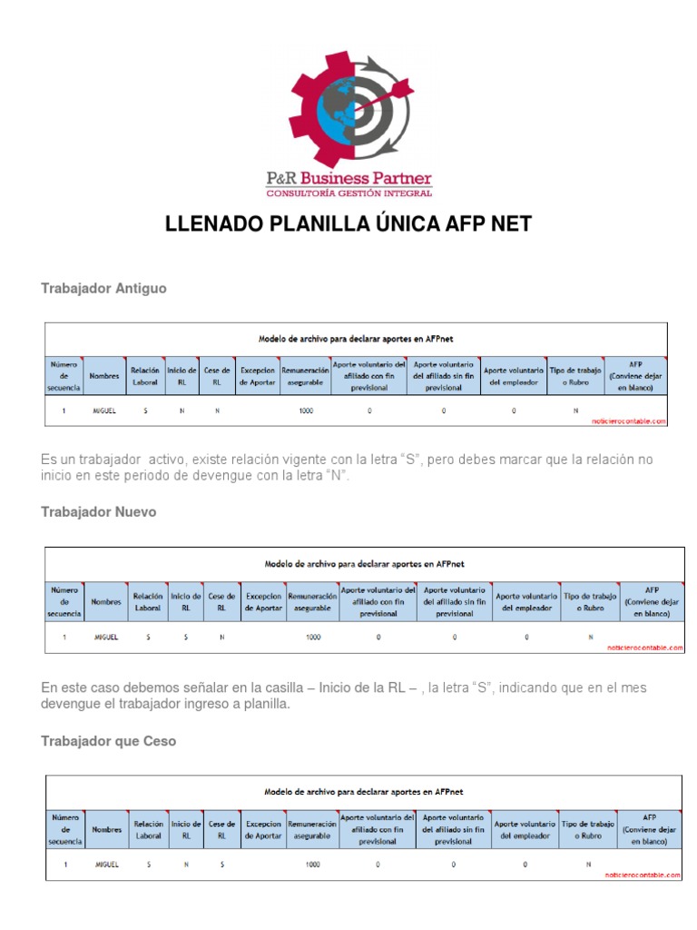 Llenado Planilla Única Afp Net PDF | PDF