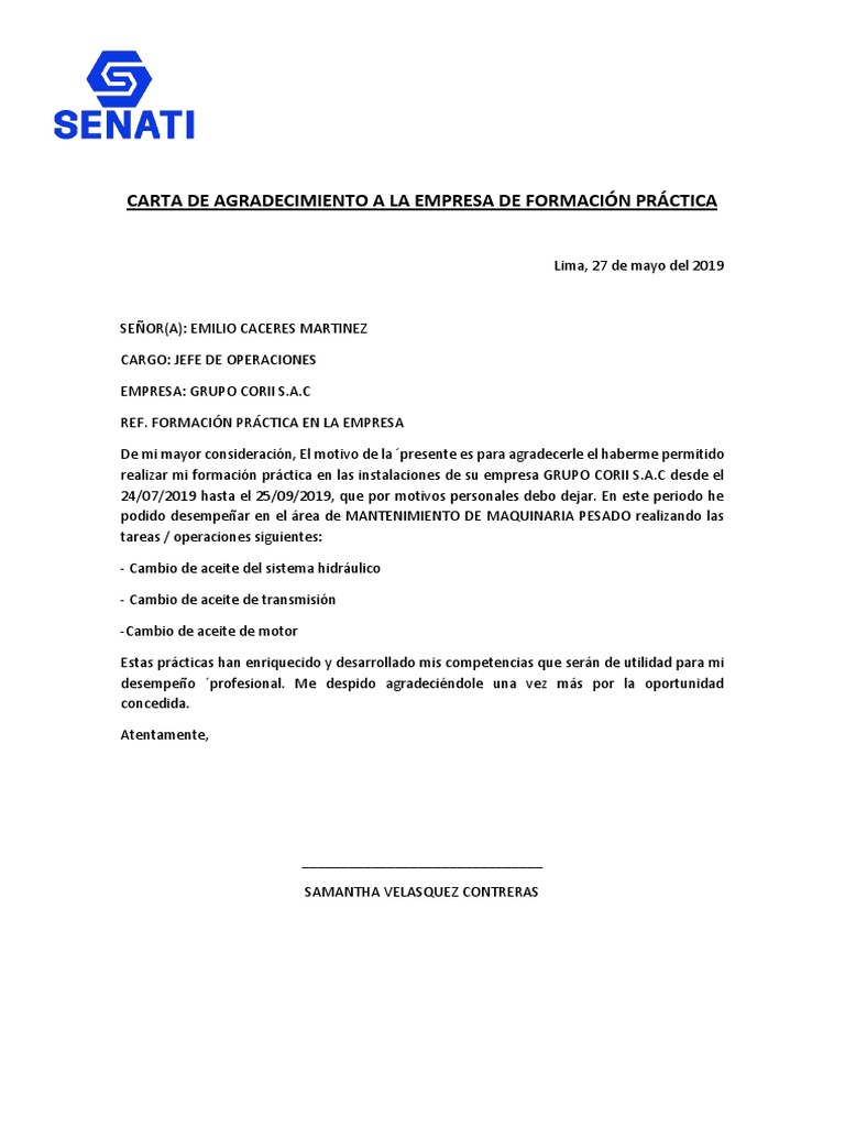 Carta De Agradecimiento Practicasdocx