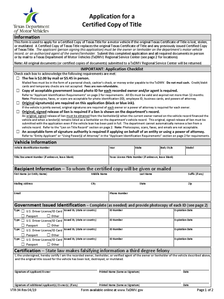 Application For A Certified Copy Of Title Information Identity Document Driver S License