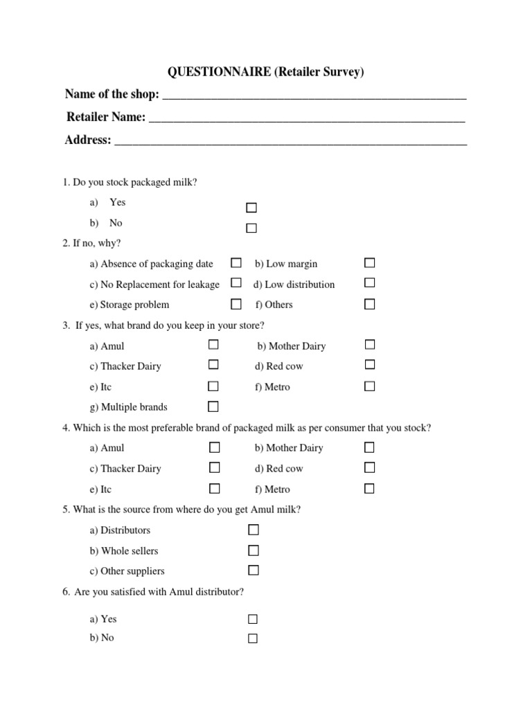 Questionnaire PDF Dairy Milk
