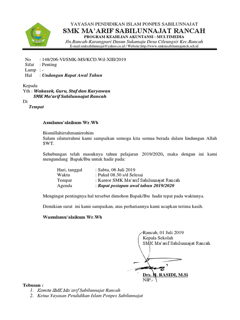 Surat Undangan Rapat Awal Tahun 2019