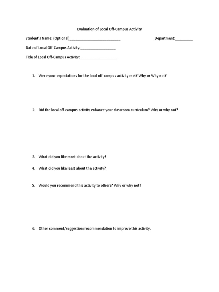 Local Off-Campus Activity Evaluation Guide | PDF | Career & Growth