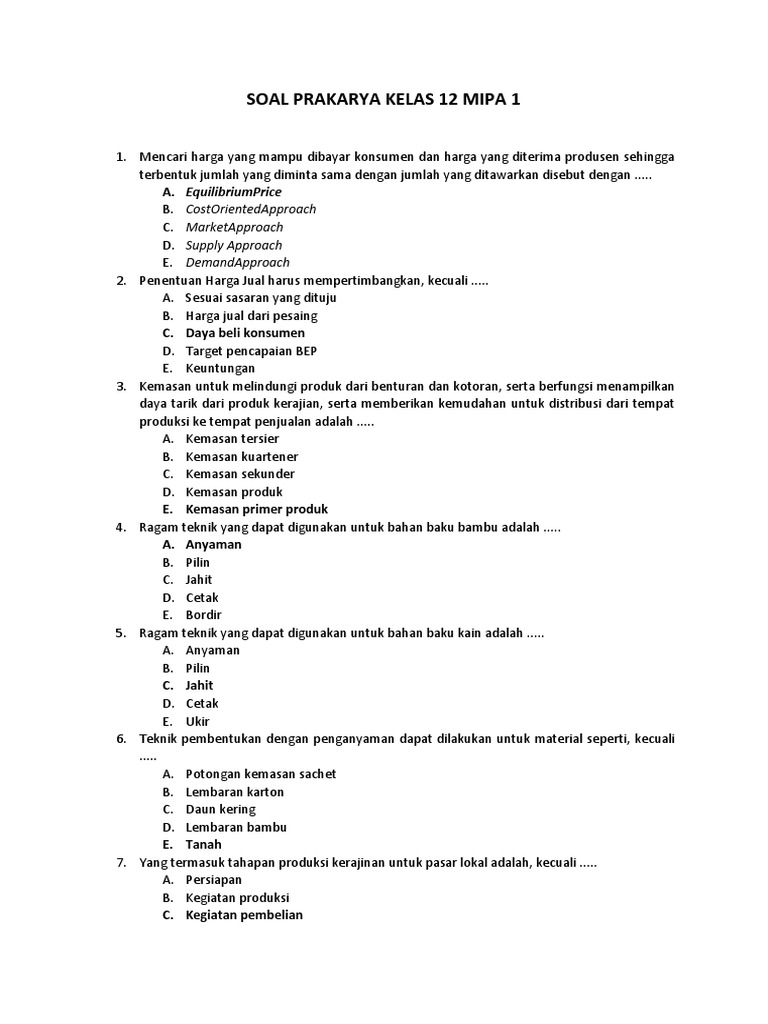 Soal Prakarya Kelas 12 Mipa 1 Pdf