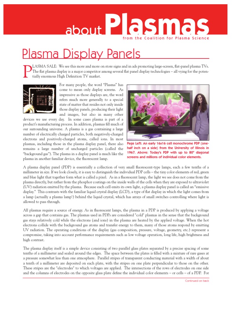 Plasma Display Panels | PDF | Plasma (Physics) | Electromagnetism