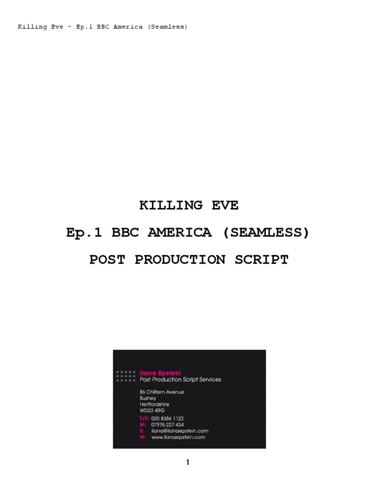 118 Killing Eve - Ep.1 BBC AMERICA Seamless Script PDF | PDF | Violence