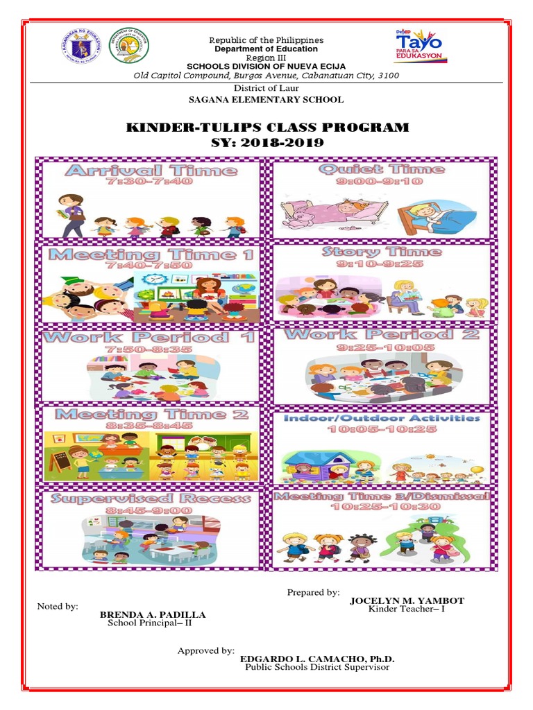 Kinder-Tulips Class Program SY: 2018-2019: District of Laur | PDF