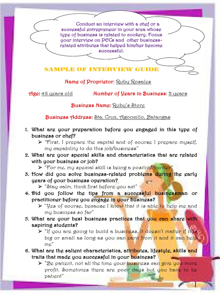 Sample of Interview Guide: Name of Proprietor Age Number of Years in ...