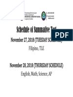 Leyte Normal University schedule of summative tests for November 2018