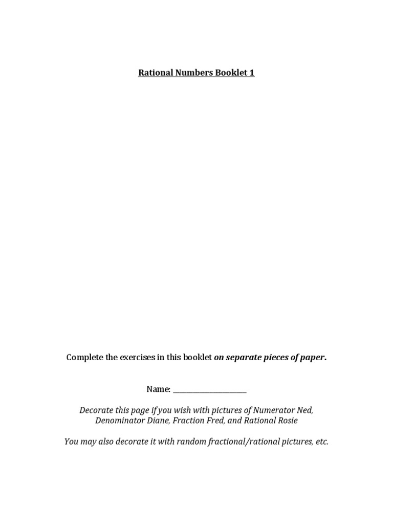 Rational Numbers Booklet 1 | PDF | Fraction (Mathematics) | Rational Number