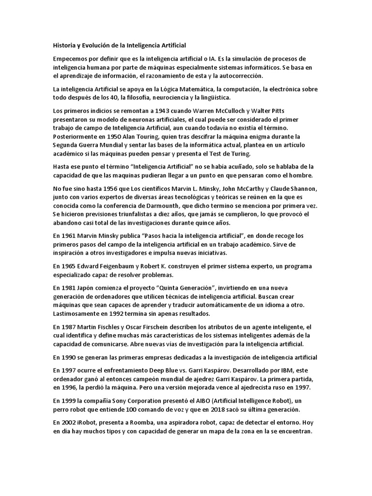 Historia y Evolución de la IA | PDF | Inteligencia artificial ...