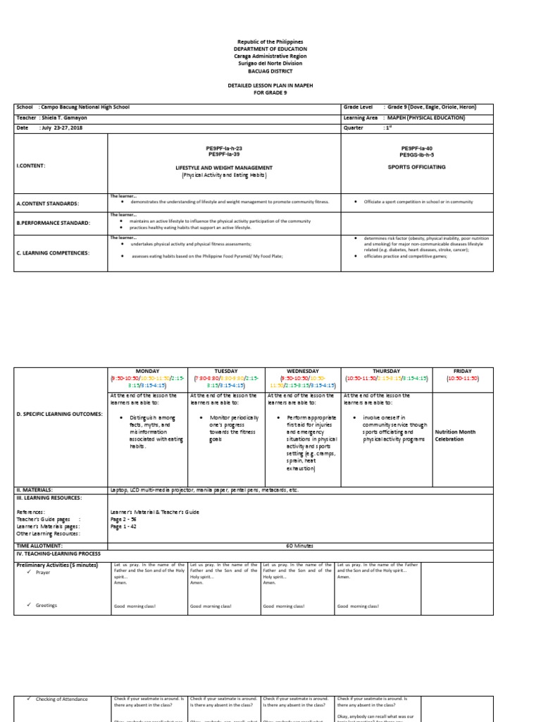 Physical education integrated lesson plans image