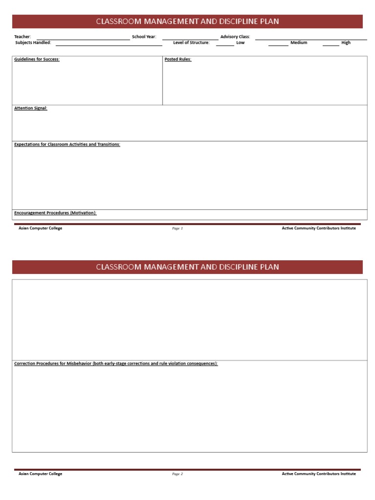 Classroom Management Plan Template | PDF