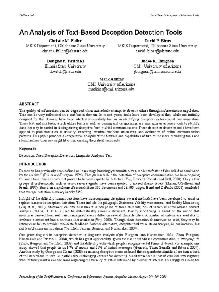 Text-Based Deception Detection Tools Analysis | PDF | Deception | Human ...