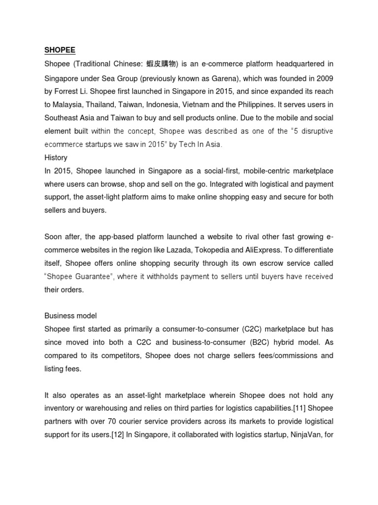 Shopee E Commerce Retailing