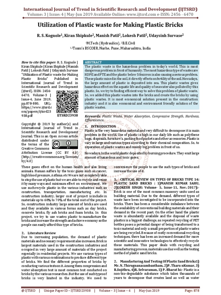 Utilization of Plastic Waste For Making Plastic Bricks | PDF | Plastic ...