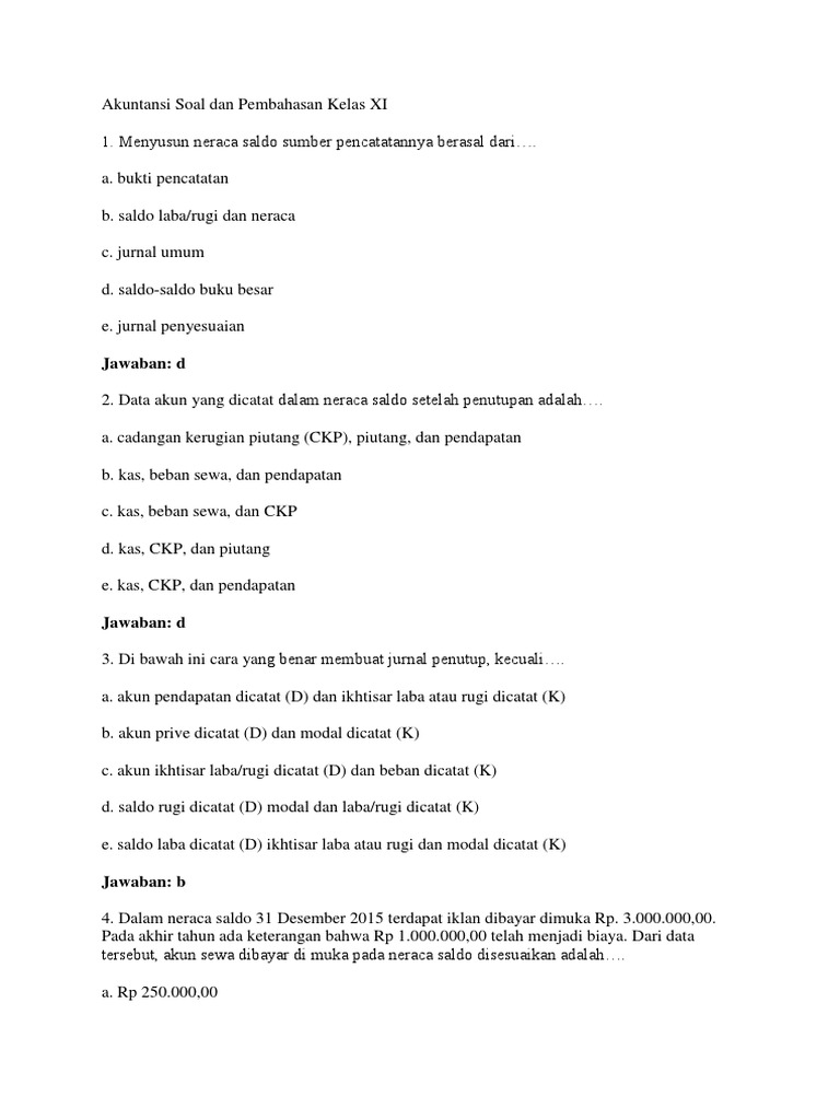 Akuntansi Soal Dan Pembahasan Kelas Xi Pdf