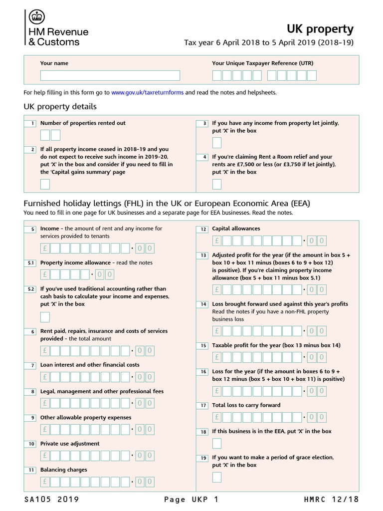 SA105 Tax Form for UK Rental Income | PDF | Insurance | Expense