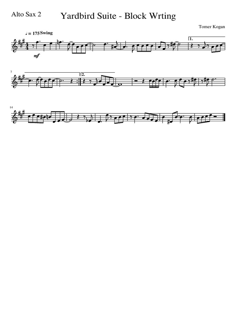 Yardbird Suite Block Wrting Alto Sax 2 PDF