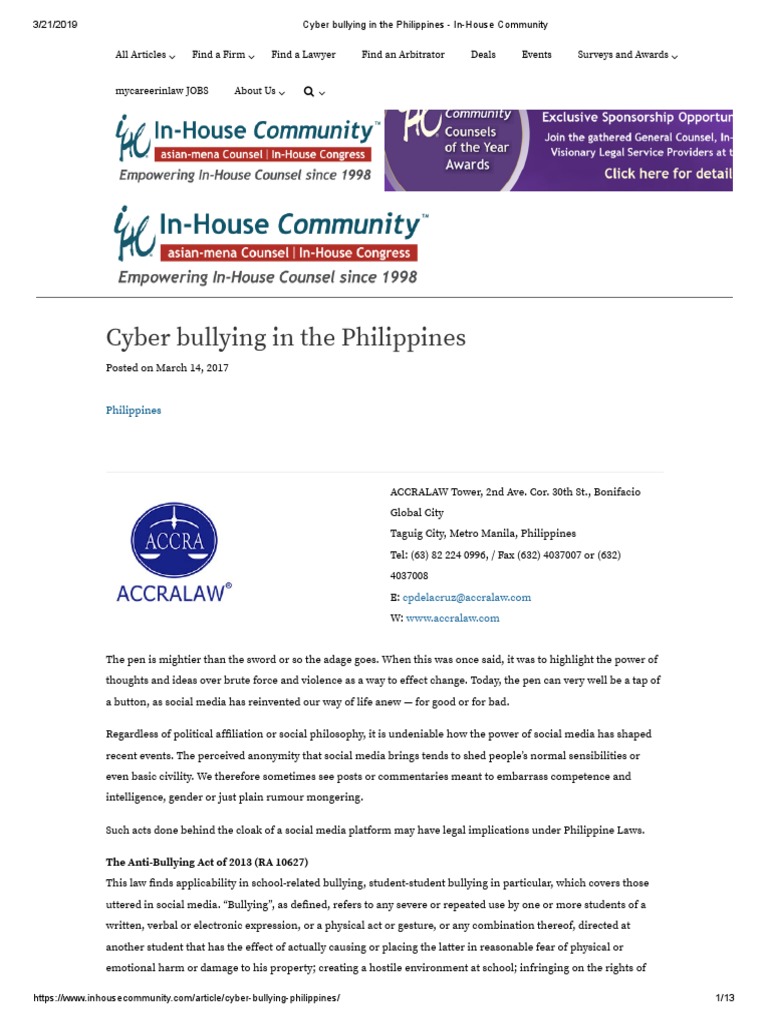 Cyber Bullying in The Philippines InHouse Community PDF
