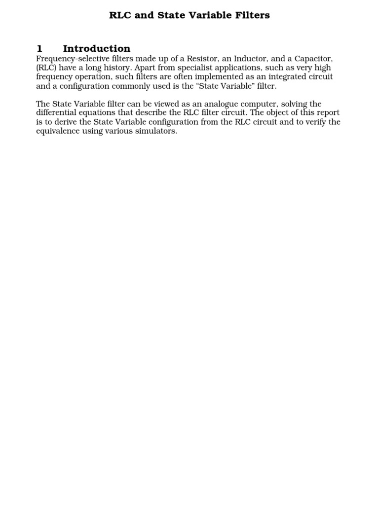 RLC and State Variable Filters Guide | PDF | Electronic Filter | Low ...