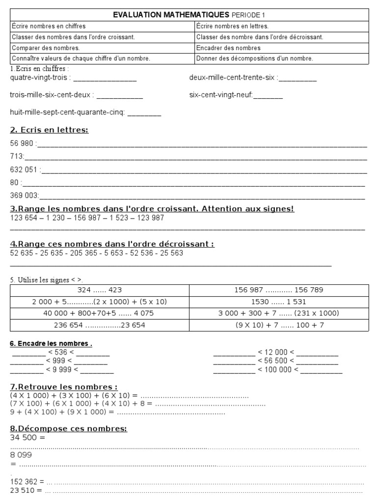 évaluation Histoire Cm1 Période 1 Évaluation Mathématiques Période 1 CM1 | PDF | Échecs | Théorie (échecs)