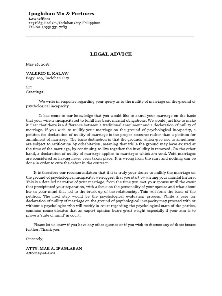 Legal Advice PDF Annulment Marriage