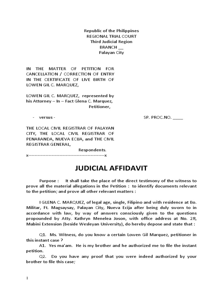 In The Matter of Petition For Correction | PDF | Affidavit | Public Law