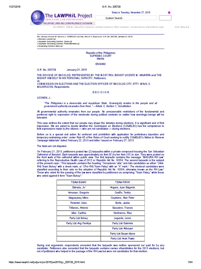 Diocese of bacolod v comelec g r no 205728 january 21 2015 pdf