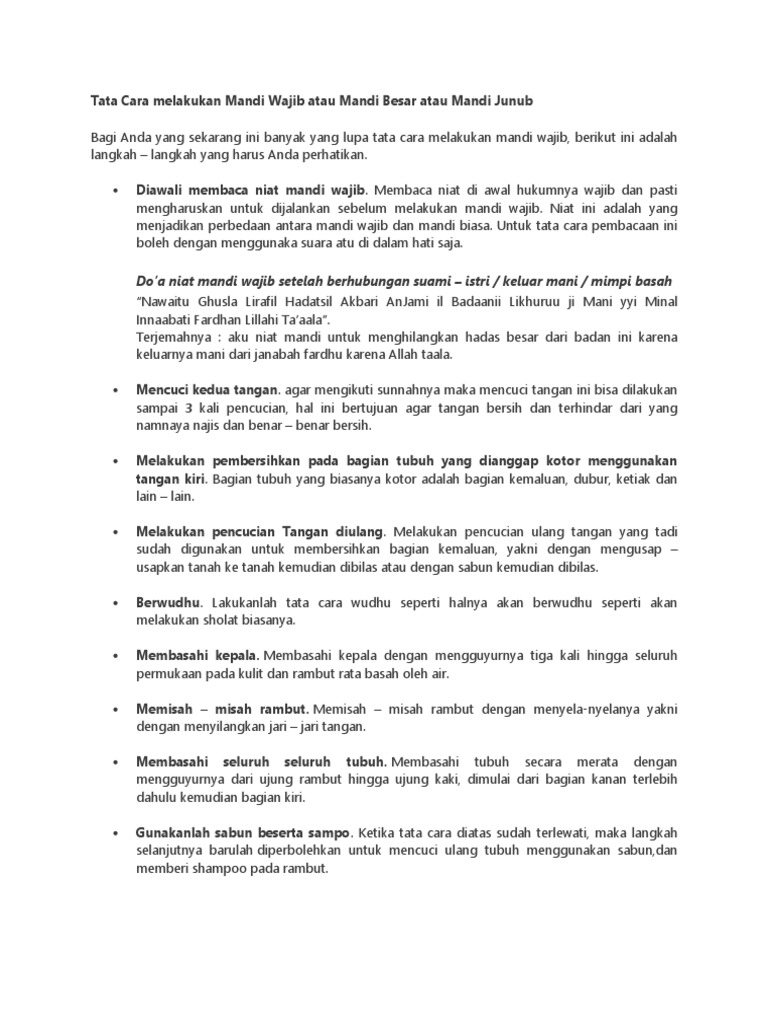 Tata Cara Melakukan Mandi Wajib Atau Mandi Besar Atau Mandi Junub PDF