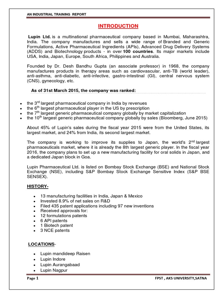 Lupin. Report PDF PDF Gas Chromatography UltravioletVisible