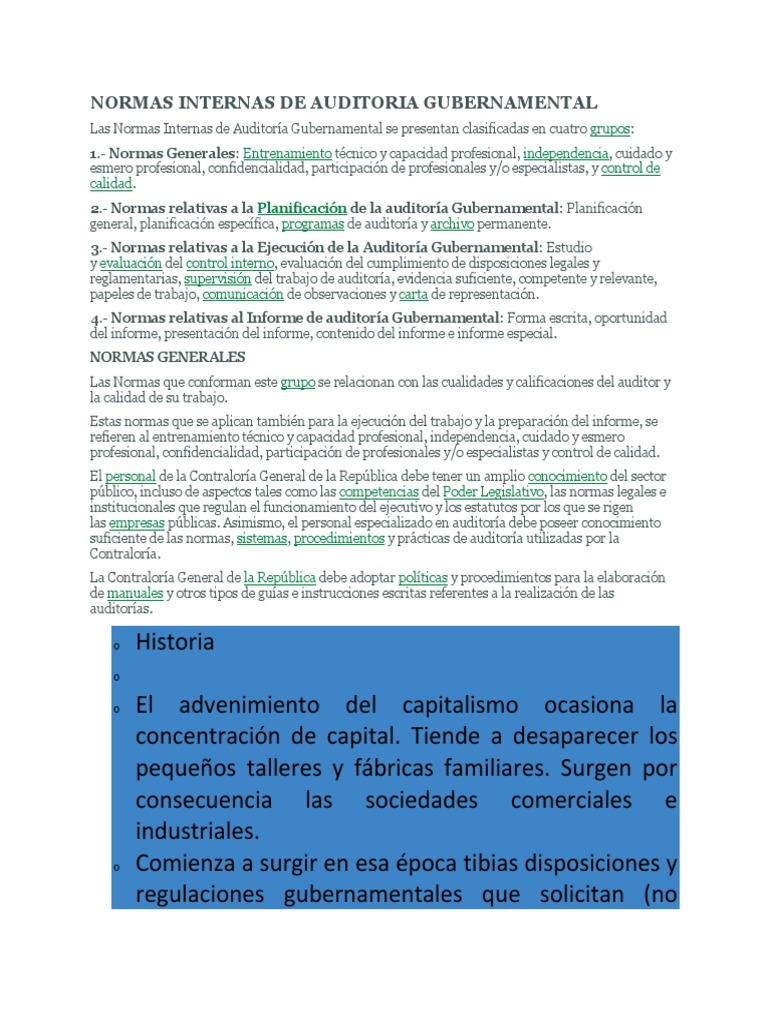 Normas Internas de Auditoria Gubernamental Tarea 4 | PDF | Auditoría ...