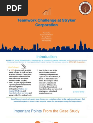 A Case Study On Team Work Challenges On Stryker Corporation Pdf Orthopedic Surgery Creativity
