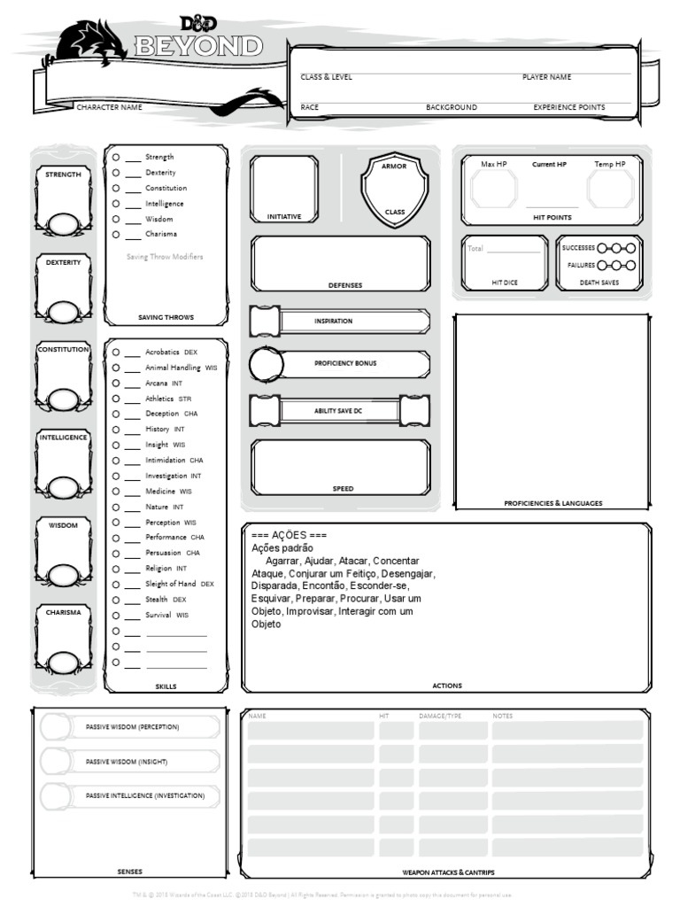 D&D 5E Ficha B PDF Dungeons