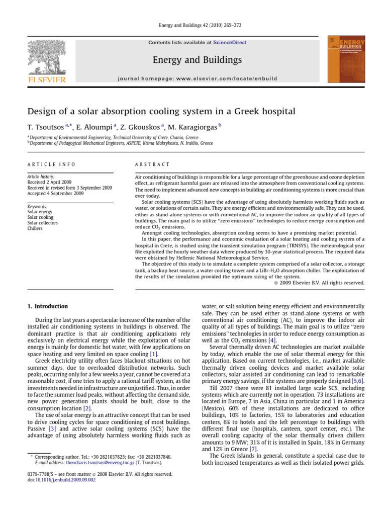Design of A Solar Absorption Cooling System in A Greek Hospital PDF ...