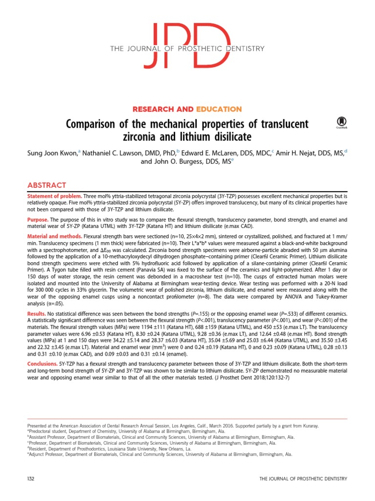 Comparison of The Mechanical Properties of Translucent Zirconia and