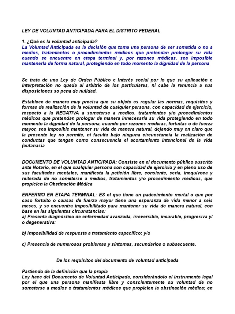 Ley de Voluntad Anticipada | PDF | Voluntad y testamento | Gobierno